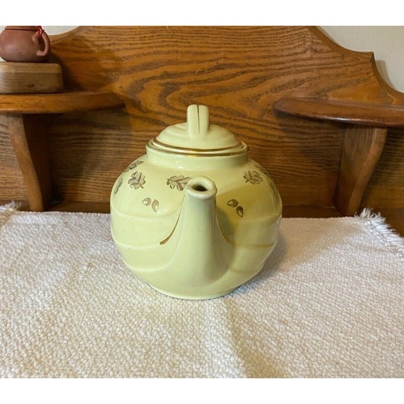 Vintage Canary Yellow/Gold Hall Pottery Teapot #799 w/ Lid Art Deco 6 Cup - Picture 3 of 10